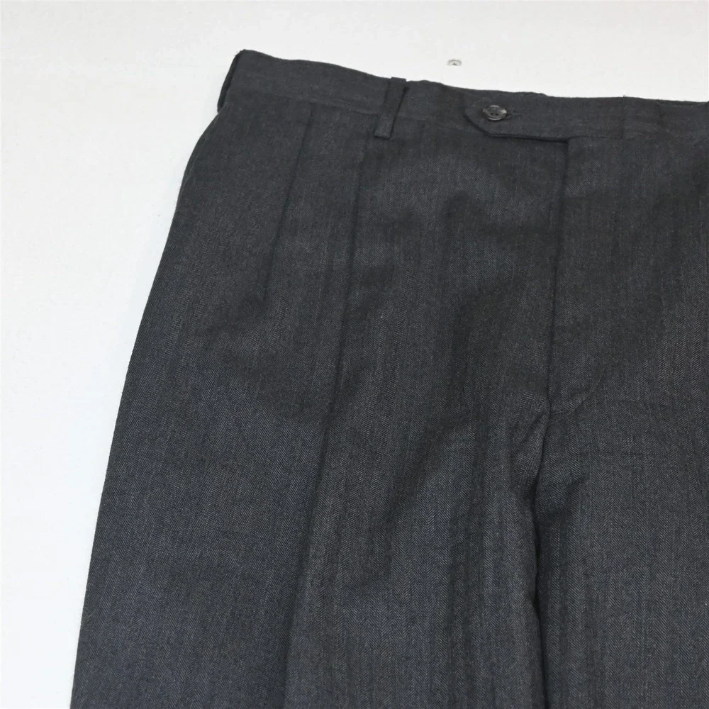 Vtg USA Made Jos A Bank 42L 36x34 Gray Herringbone 100% Wool Flannel Mens Suit